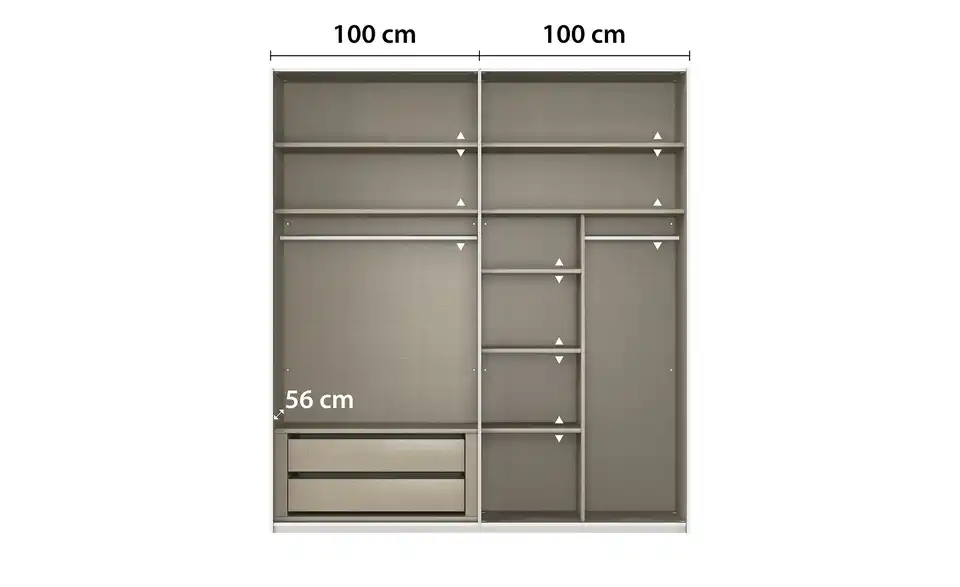 meinSchrank Schwebetürenschrank Regina inklusive Zubehör, Bemaßung