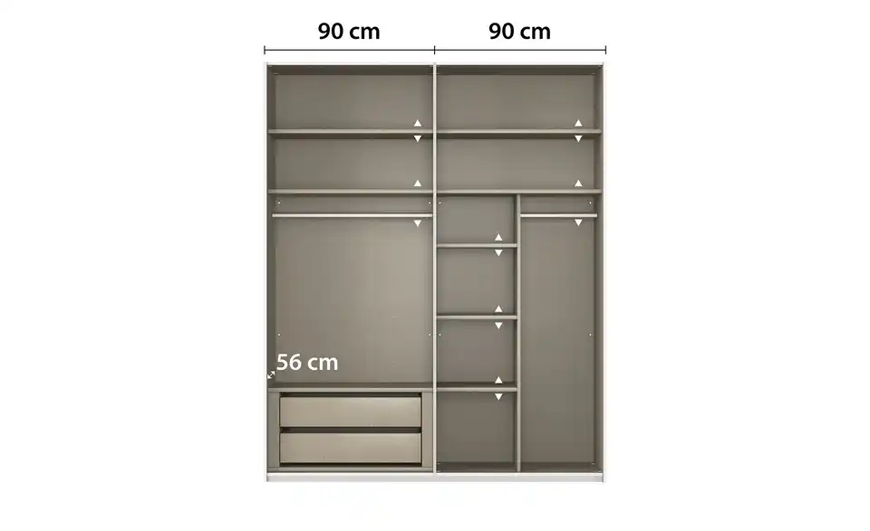 meinSchrank Schwebetürenschrank Regina inklusive Zubehör, Bemaßung