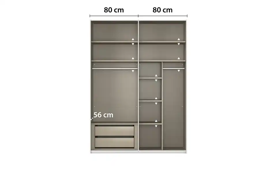 meinSchrank Schwebetürenschrank Regina inklusive Zubehör, Bemaßung