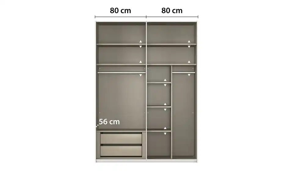 meinSchrank Schwebetürenschrank Regina inklusive Zubehör, Bemaßung