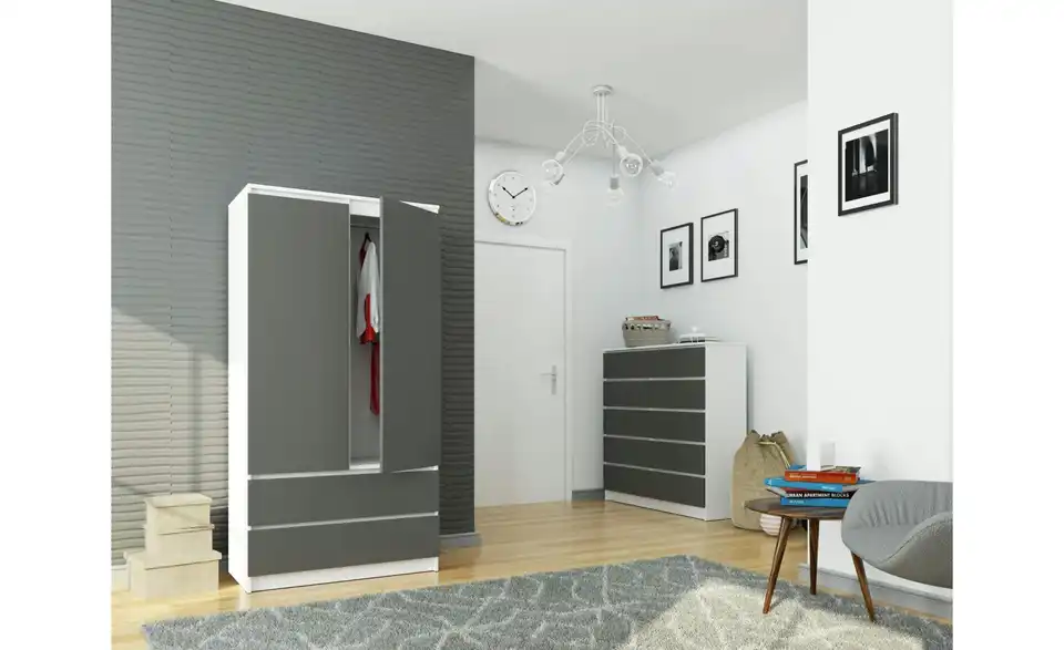 Drehtürenschrank Oda mit 2 Schubladen, in Wohnsituation