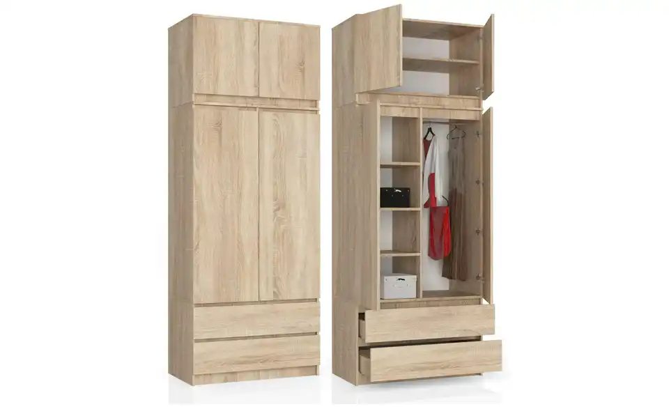 Drehtürenschrank Oda 234 cm hoch, geöffnet