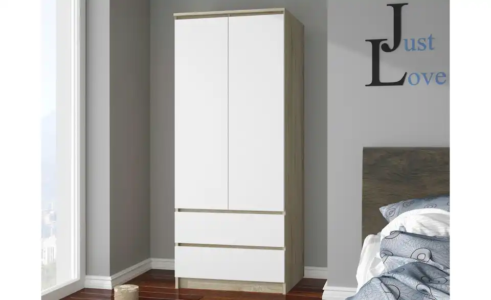 Drehtürenschrank Oda mit 2 Schubladen, in Wohnsituation