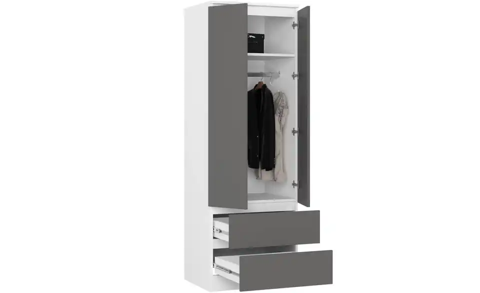 Drehtürenschrank Sina mit 2 Schubladen, geöffnet