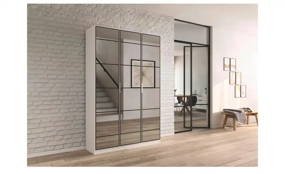 Drehtürenschrank mit Spiegelfronten Acero mit Einlegeböden, in Wohnsituation