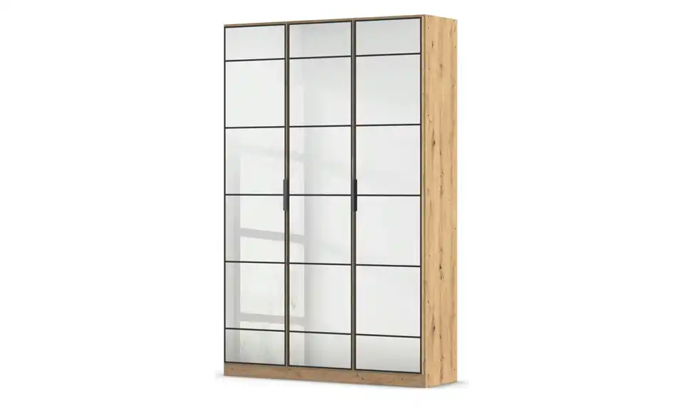 Drehtürenschrank mit Spiegelfronten Acero mit Einlegeböden, Perspektive