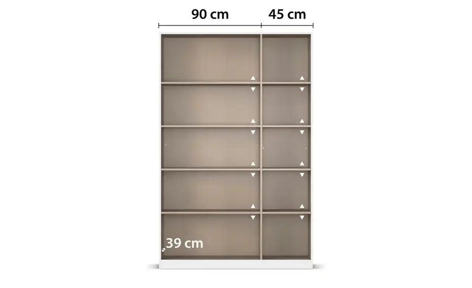 Drehtürenschrank mit Spiegelfronten Acero mit Einlegeböden, geöffnet