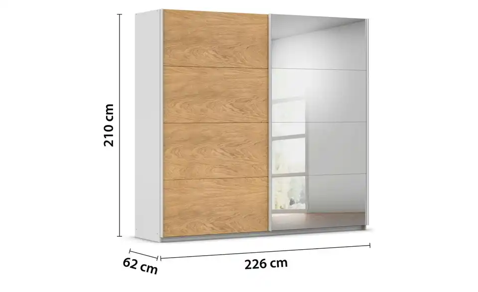 Schwebetürenschrank Malva Extra mit Spiegel, Bemaßung