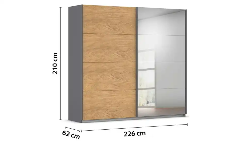 Schwebetürenschrank Malva Extra mit Spiegel, Bemaßung