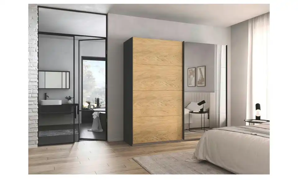 Schwebetürenschrank Malva Extra mit Spiegel, in Wohnsituation