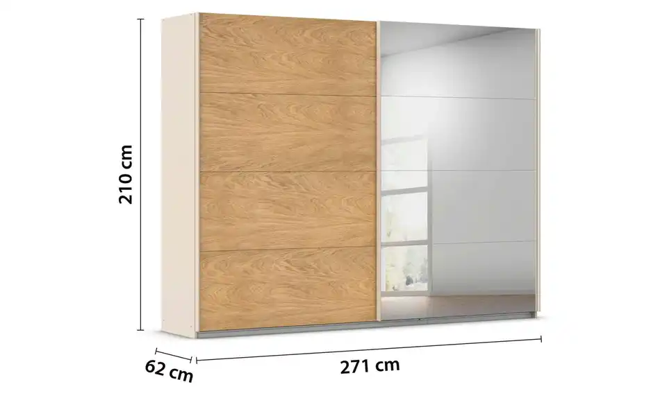 Schwebetürenschrank Malva Extra mit Spiegel, Bemaßung