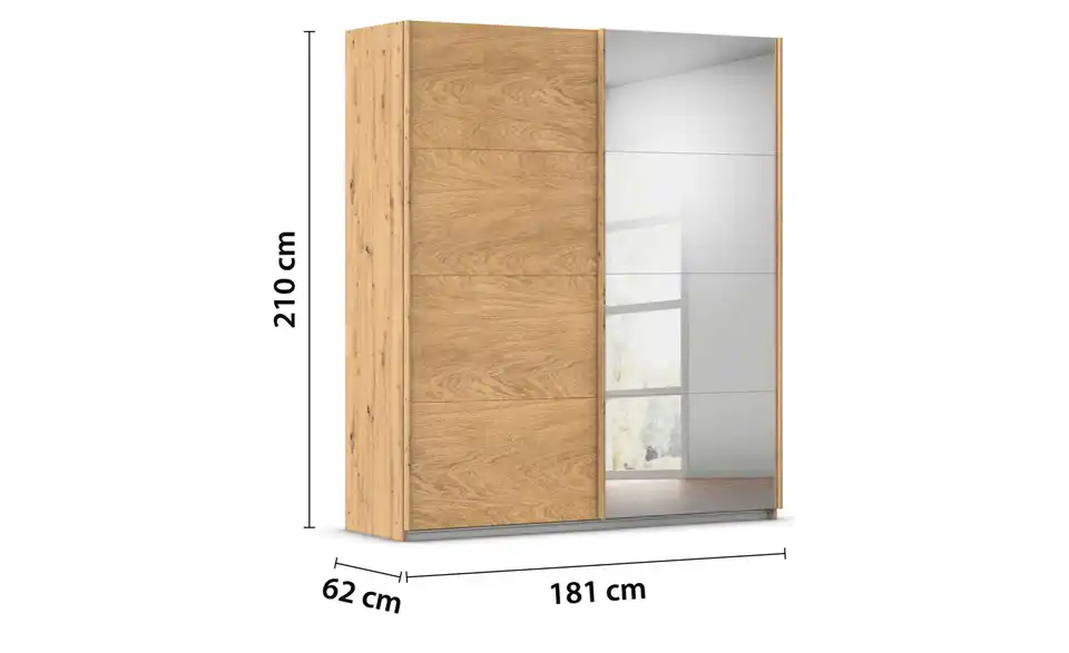 Schwebetürenschrank Malva Extra mit Spiegel, Bemaßung