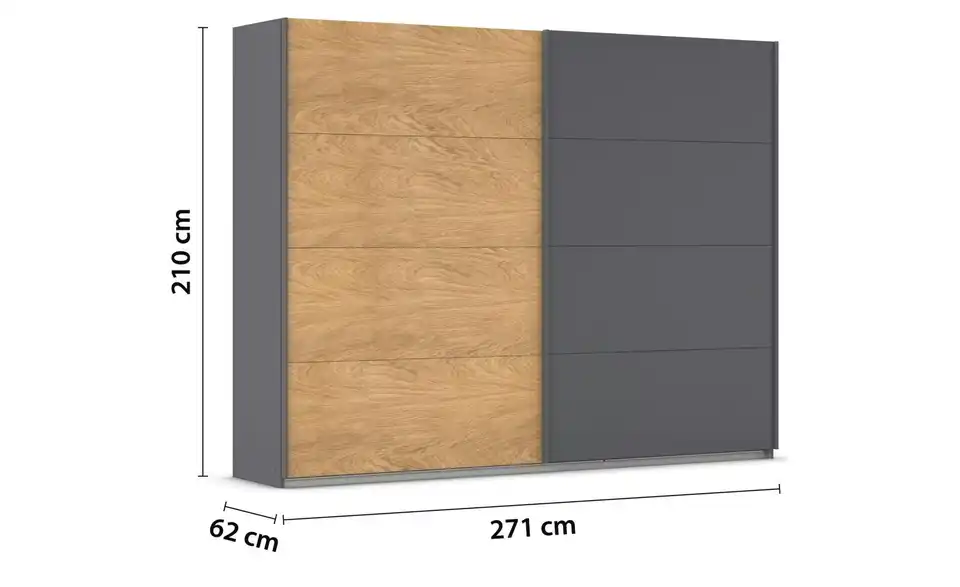 Schwebetürenschrank Malva Extra 2 türig, Bemaßung