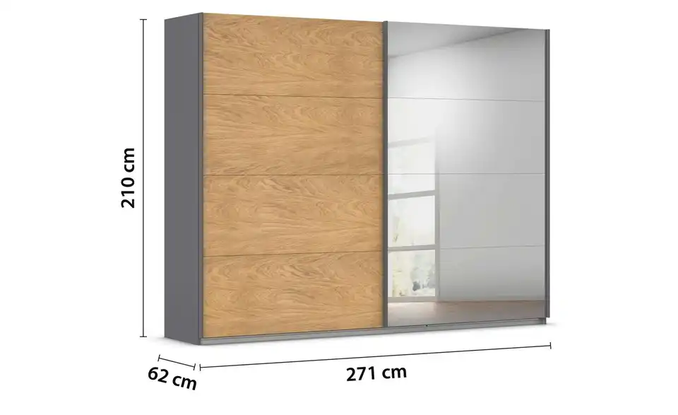 Schwebetürenschrank Malva Extra mit Spiegel, Bemaßung