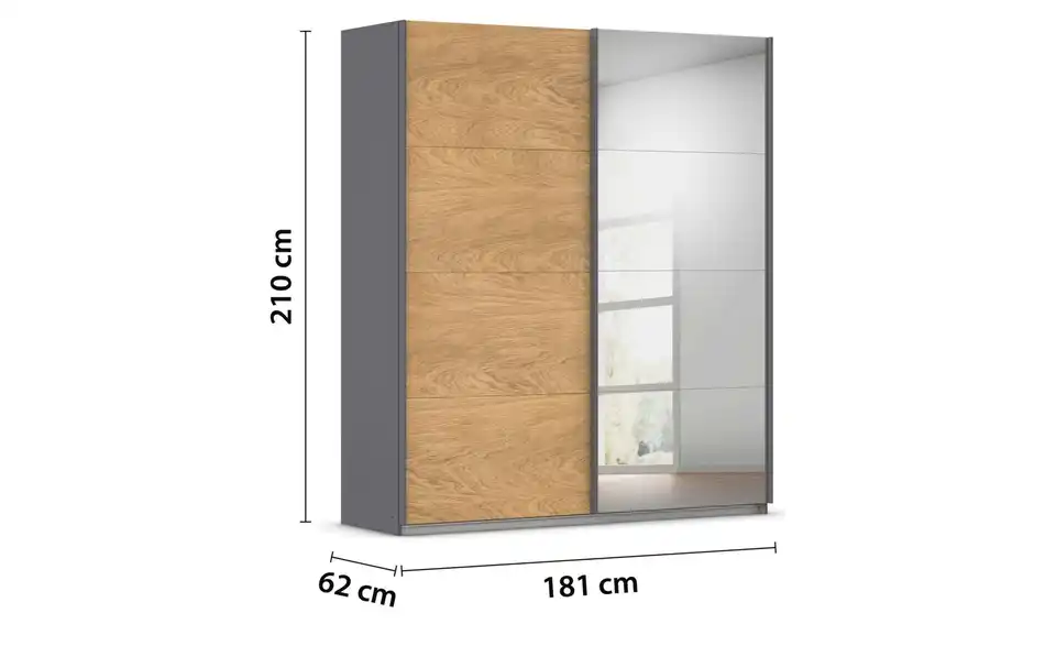 Schwebetürenschrank Malva Extra mit Spiegel, Bemaßung