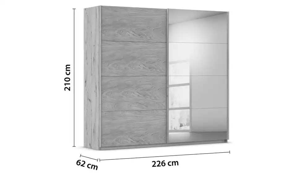 Schwebetürenschrank Malva Extra mit Spiegel, Bemaßung