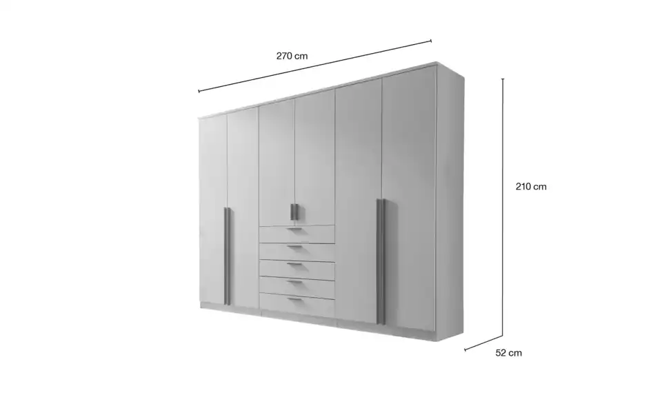Drehtürenschrank Amesbury 6-türig, Cashmere, mit Einlegeböden, Bemaßung
