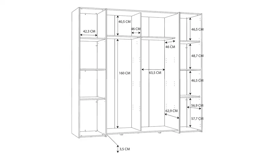 Kleiderschrank Kirton, Bemaßung
