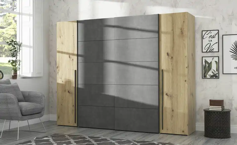 Schwebetürenschrank mit Drehtüren Neath, in Wohnsituation
