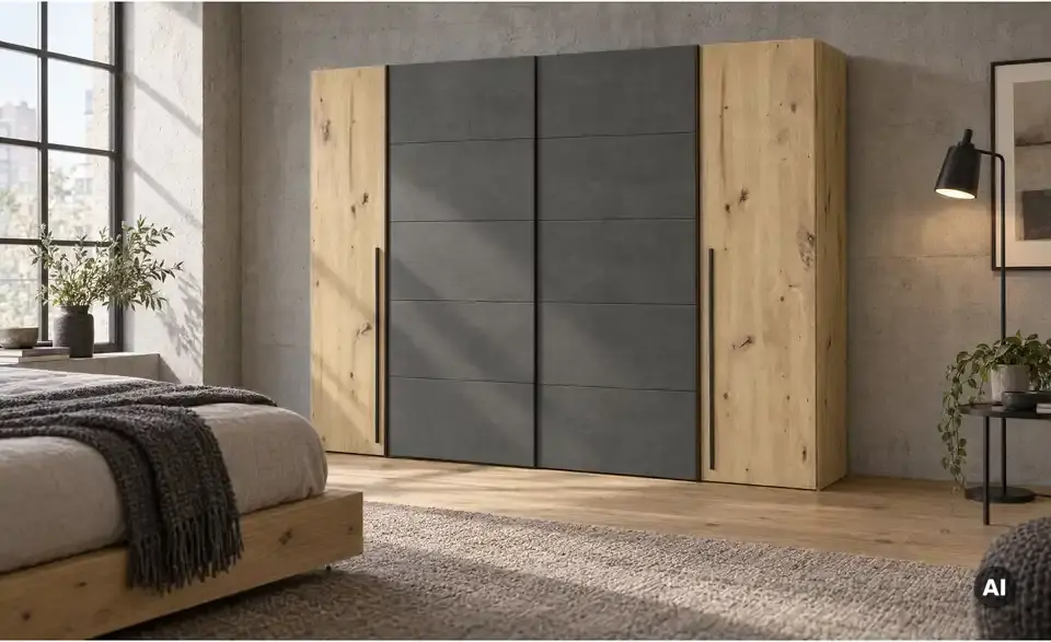Schwebetürenschrank mit Drehtüren Neath, in Wohnsituation