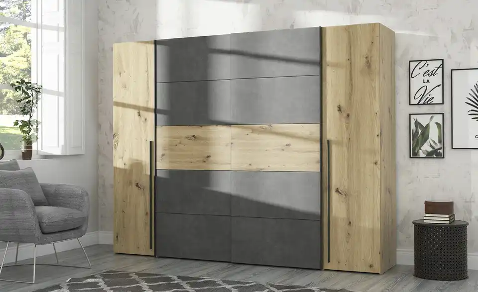 Schwebetürenschrank mit Drehtüren Neath, in Wohnsituation