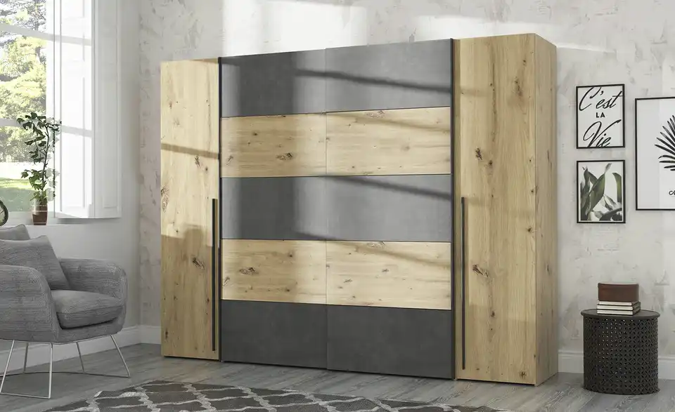 Schwebetürenschrank mit Drehtüren Neath, in Wohnsituation