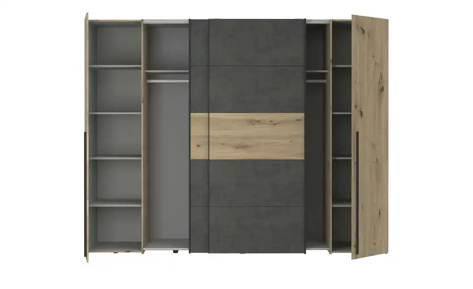 Schwebetürenschrank mit Drehtüren Neath, geöffnet
