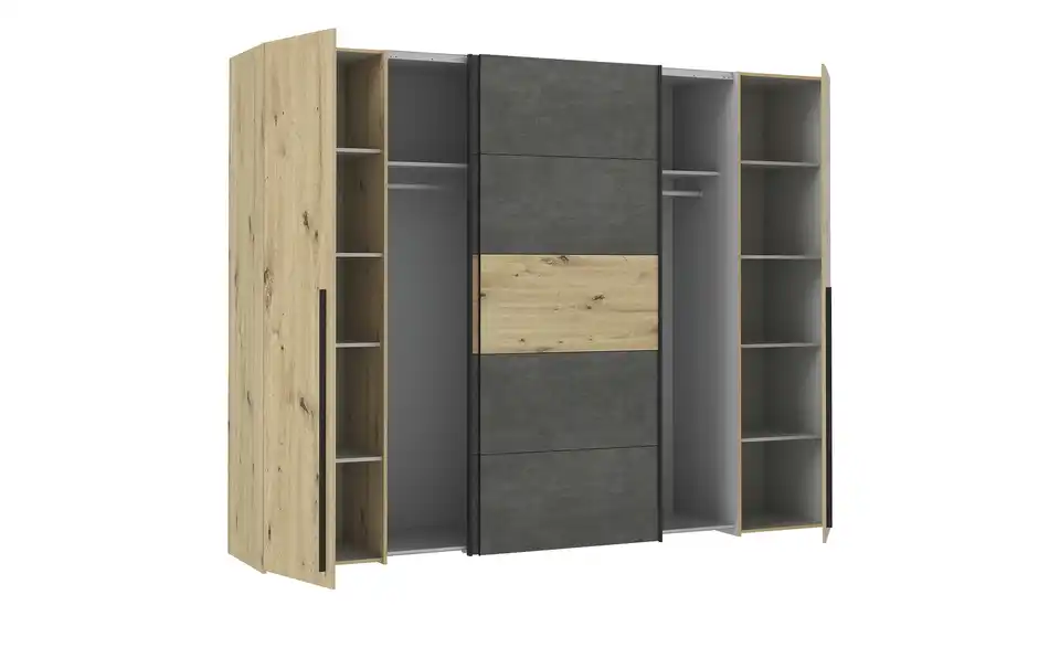 Schwebetürenschrank mit Drehtüren Neath, geöffnet