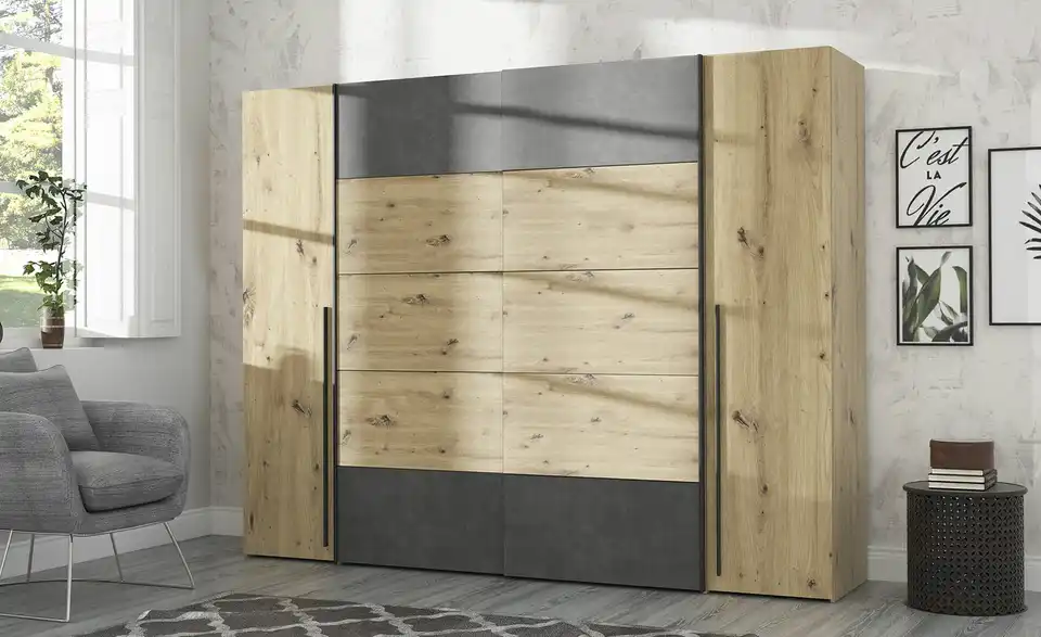 Schwebetürenschrank mit Drehtüren Neath, in Wohnsituation