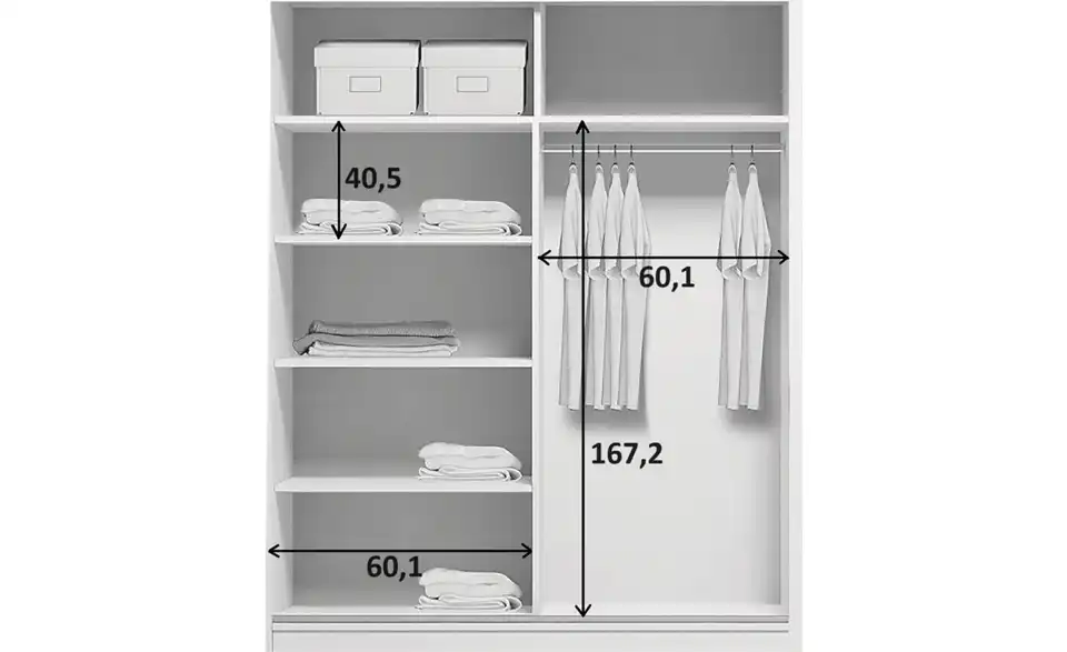Schwebetürenschrank Abberton, Bemaßung