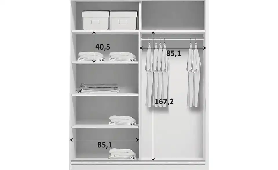 Schwebetürenschrank Abberton, Bemaßung