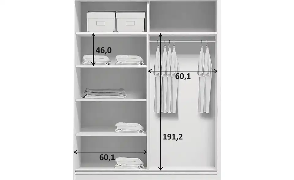 Schwebetürenschrank Abberton, Bemaßung