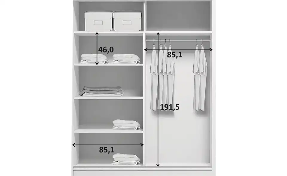 Schwebetürenschrank Abberton, Bemaßung