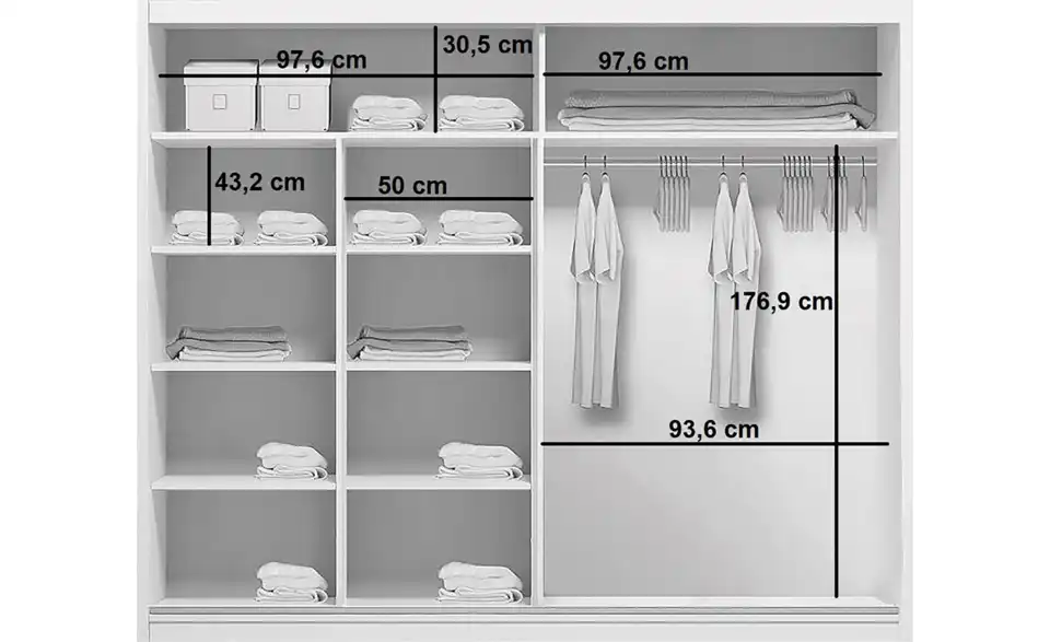 Schwebetürenschrank Abberton, Bemaßung