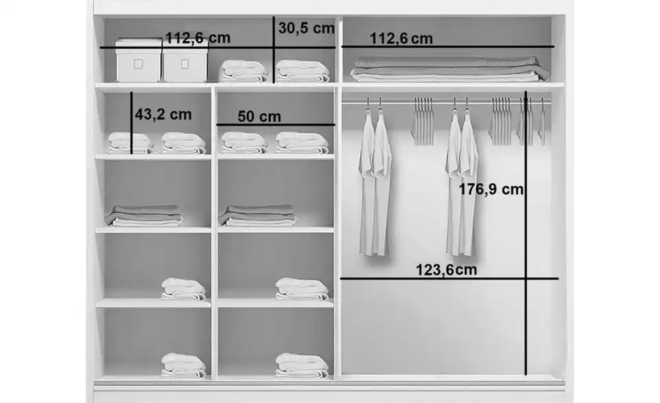 Schwebetürenschrank Abberton, Bemaßung