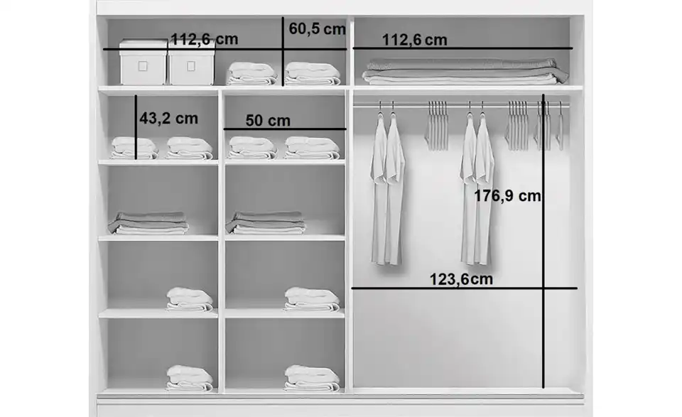 Schwebetürenschrank Abberton, Bemaßung