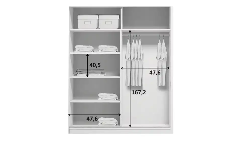 Schwebetürenschrank Ancaster, Bemaßung