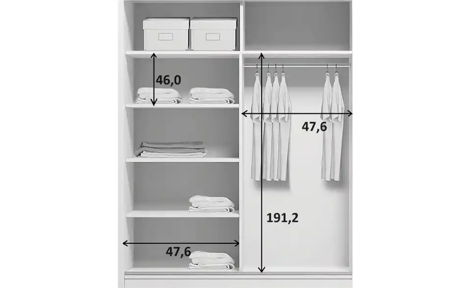 Schwebetürenschrank Abberton, Bemaßung