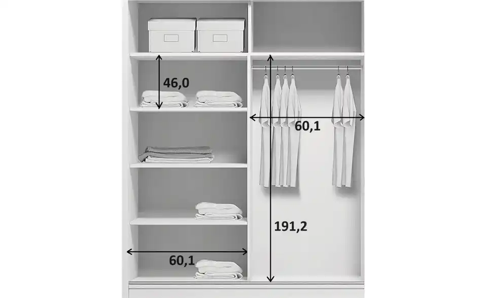 Schwebetürenschrank Abberton, Bemaßung