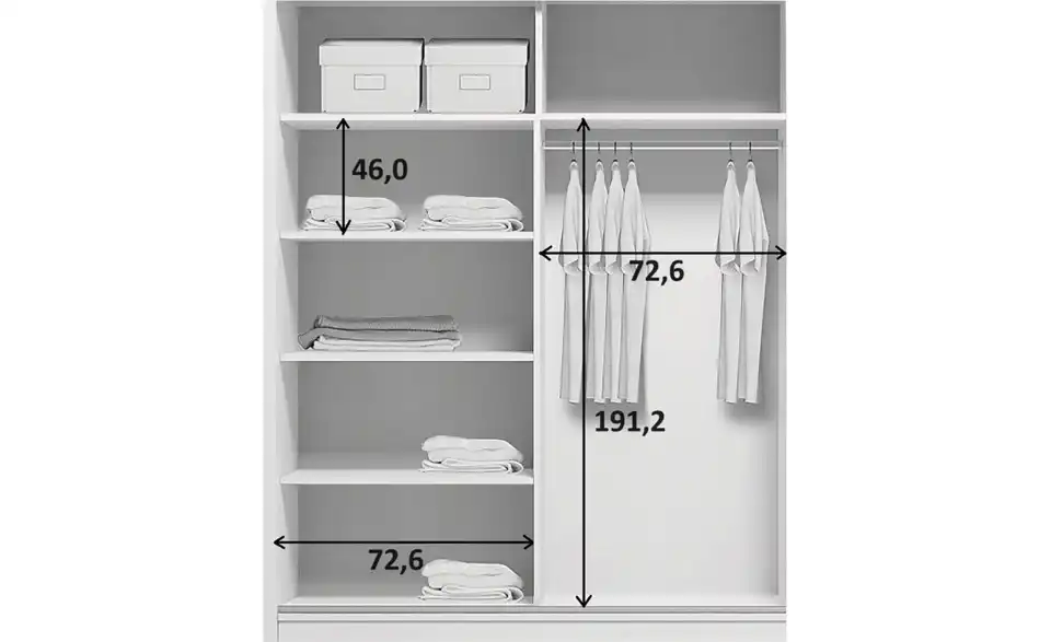 Schwebetürenschrank Abberton, Bemaßung
