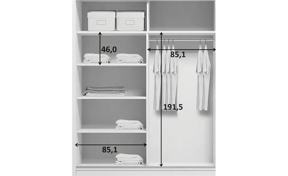 Schwebetürenschrank Abberton, Bemaßung