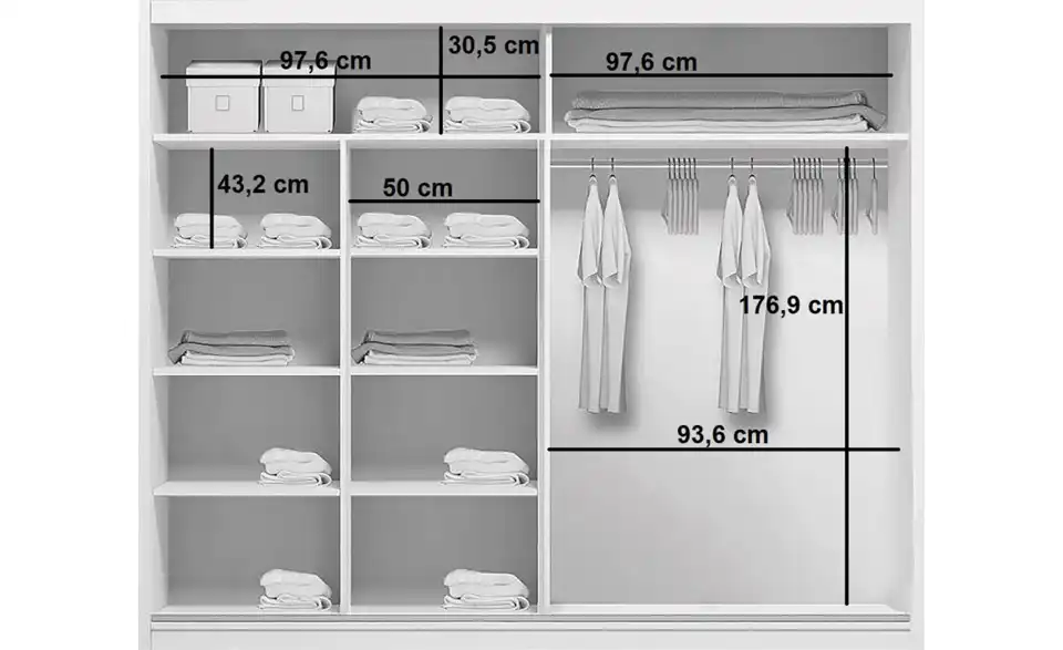 Schwebetürenschrank Abberton, Bemaßung