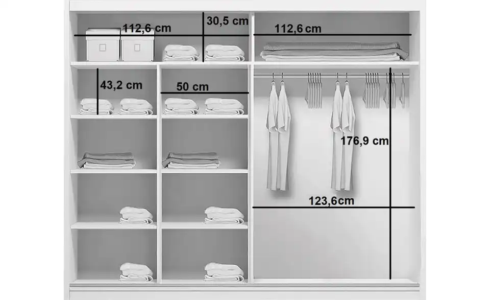 Schwebetürenschrank Abberton, Bemaßung