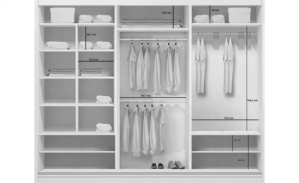 Schwebetürenschrank Abberton, Bemaßung