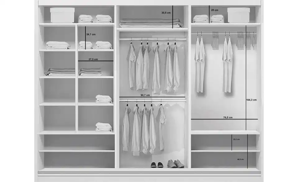 Schwebetürenschrank, Bemaßung