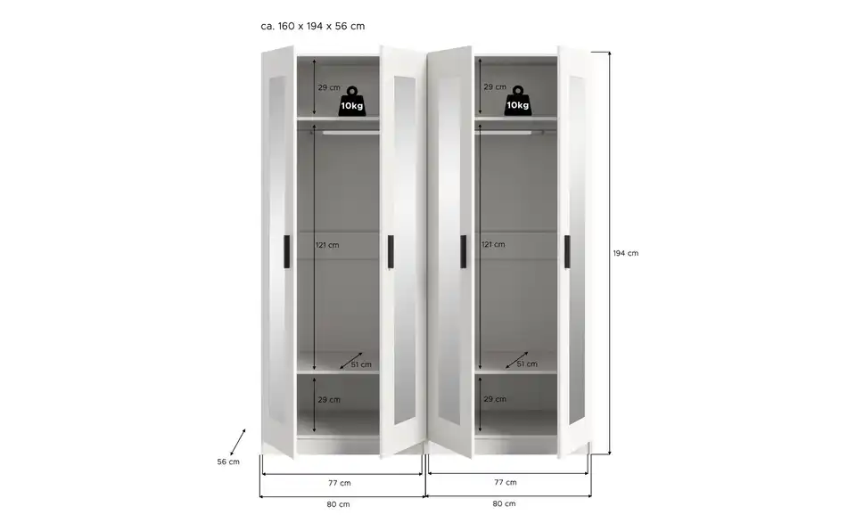 Kleiderschrank Vellow, Bemaßung