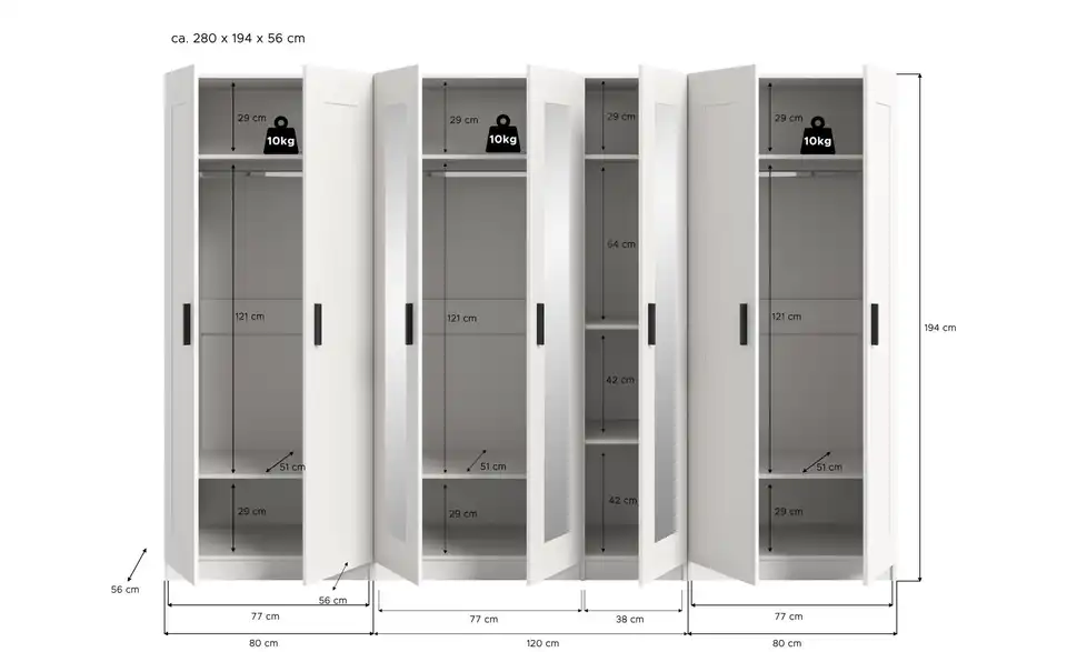 Kleiderschrank Vellow, Bemaßung