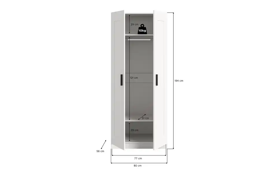 Kleiderschrank Vellow, Bemaßung