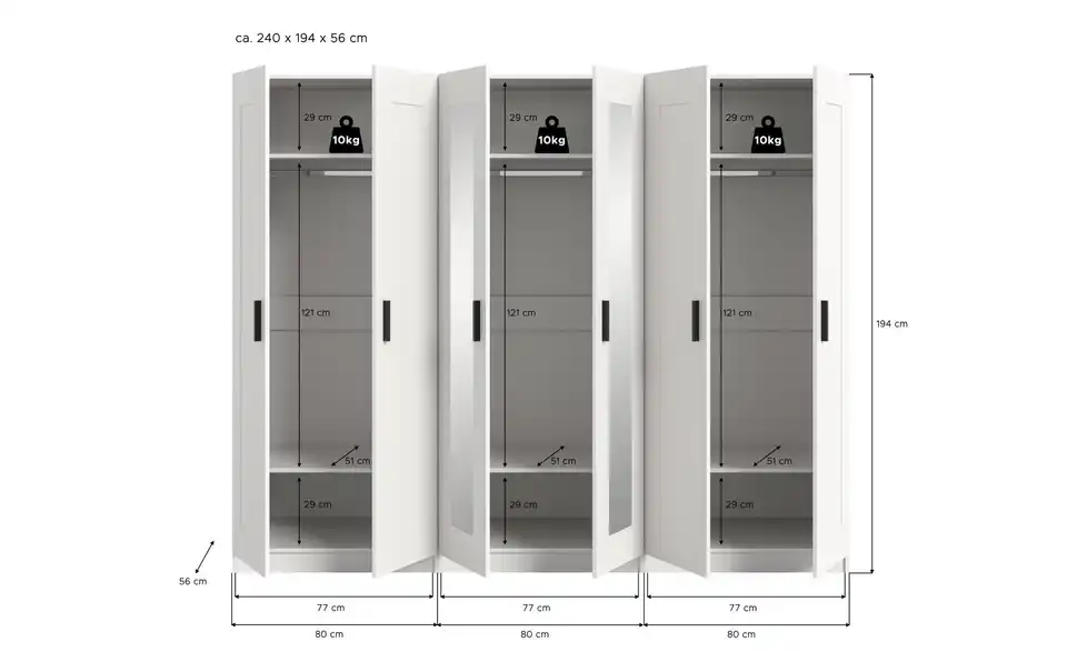 Kleiderschrank Vellow, Bemaßung