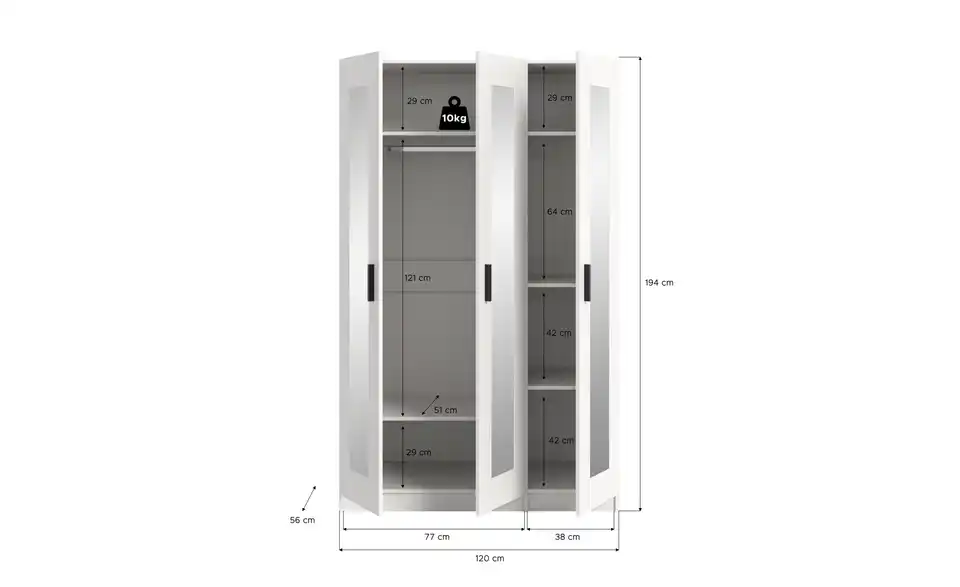 Kleiderschrank Vellow, Bemaßung
